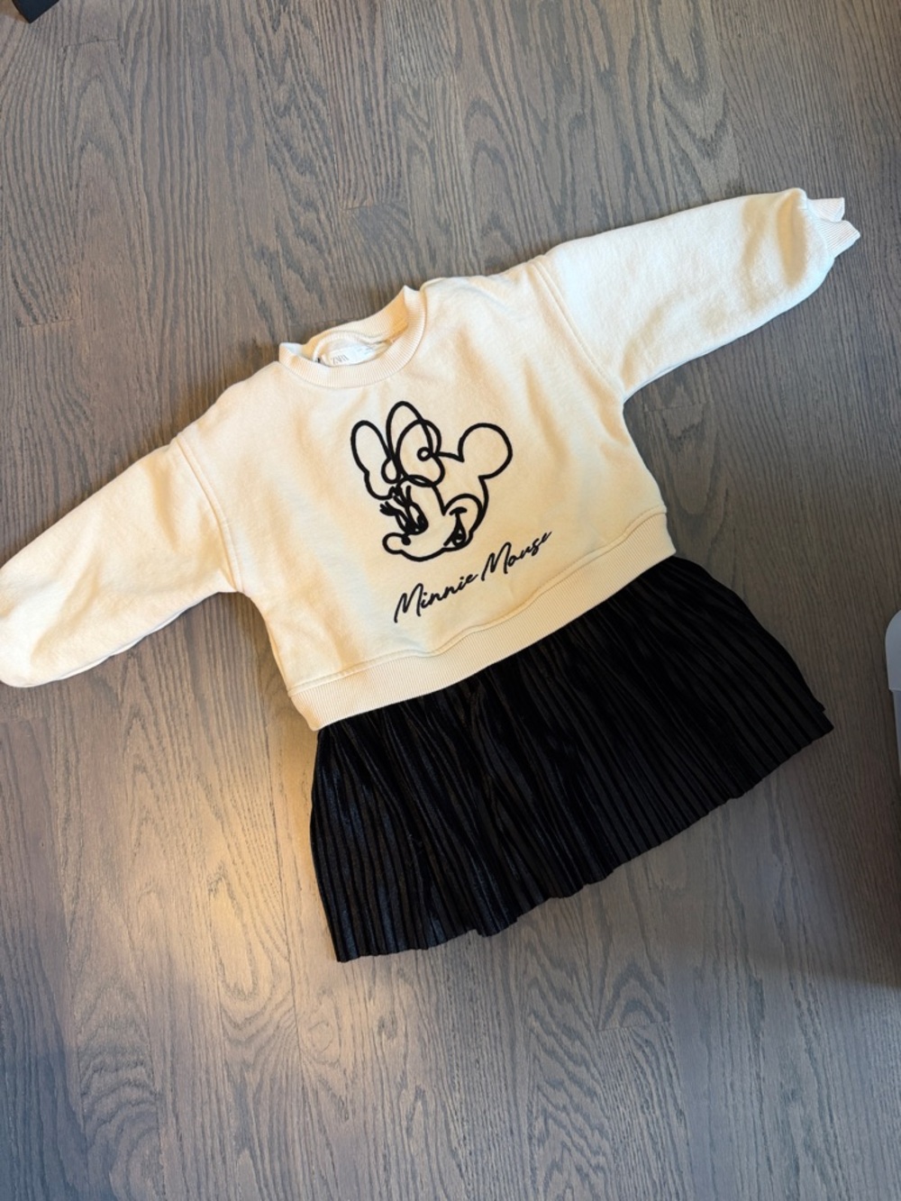 Zara Cream Sweatshirt Dress with Black Graphic